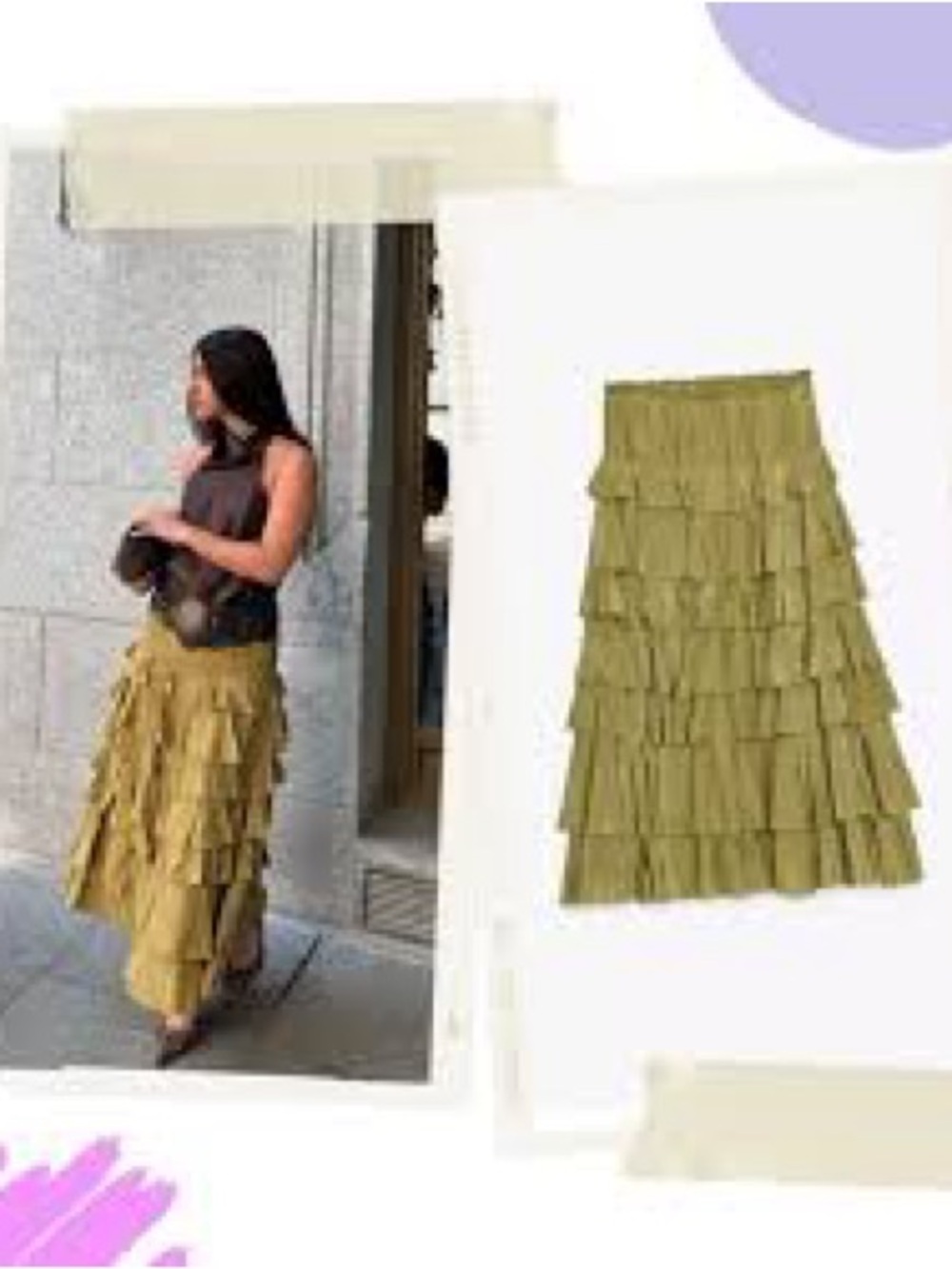 Zara Olive Tiered Ruffle Maxi Skirt